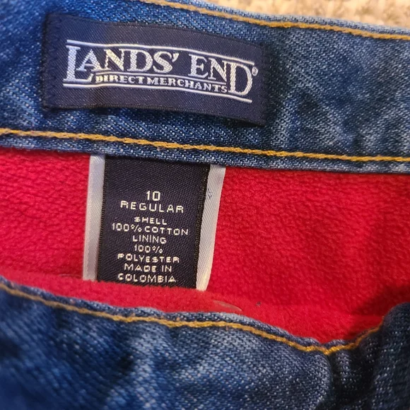 Lands' End Women's Fleece-Lined Straight Leg Blue Jeans - Picture 2 of 4